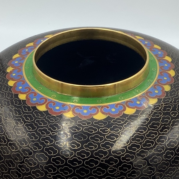 Chinese Black Cloisonné Jar/Vase with Floral Design - Picture 6 of 9